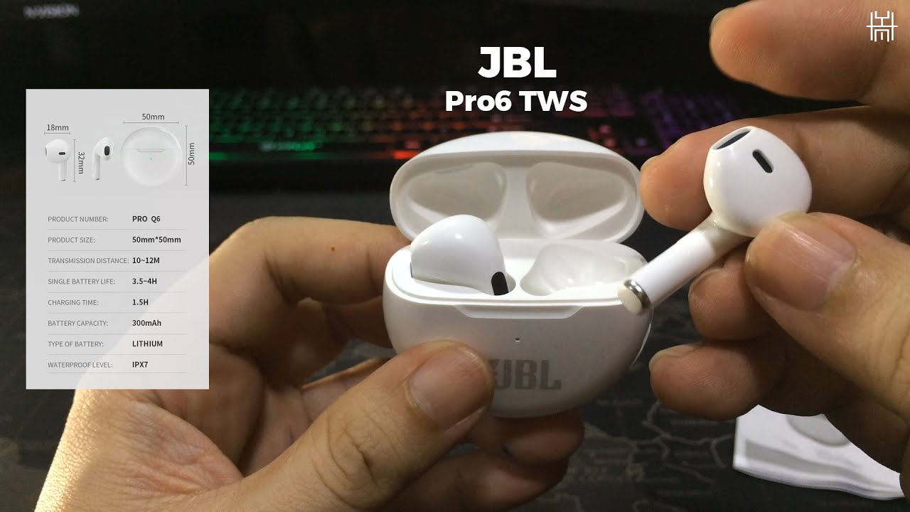 JBL Pro6 TWS Wireless Bluetooth Earphone Touch Control 9d Stereo Earbuds Build-in MIC.