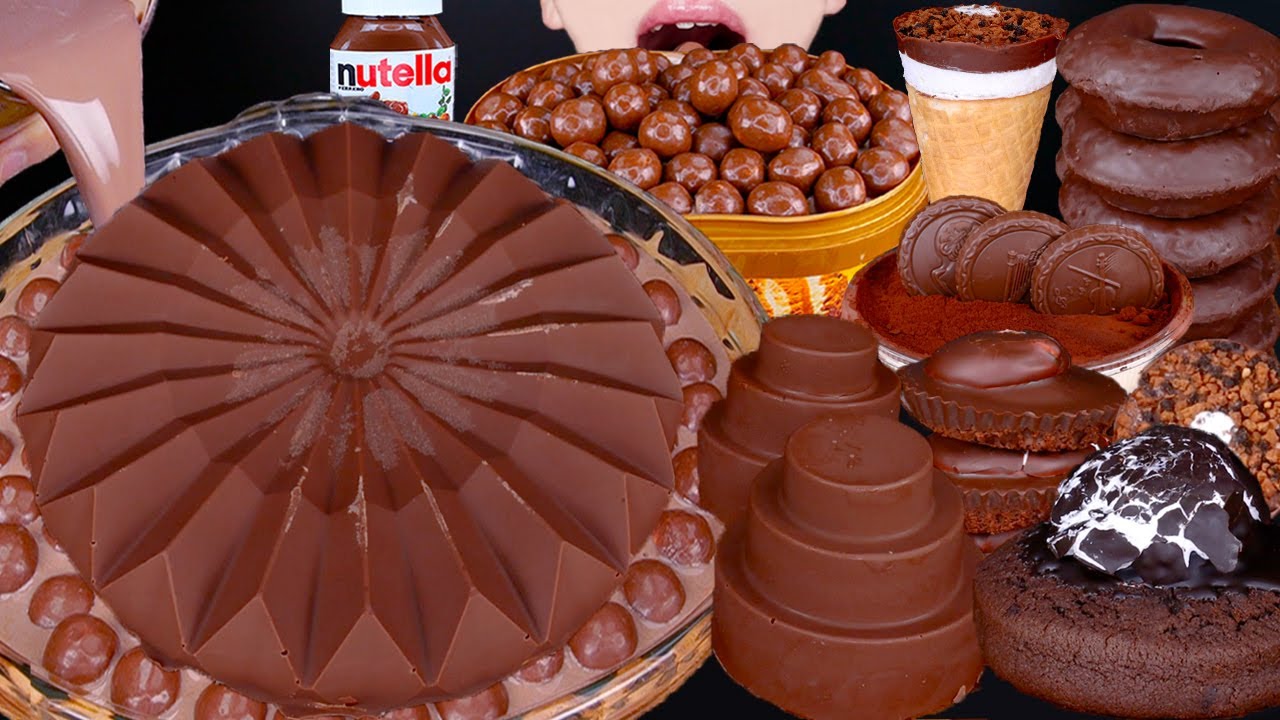 ASMR CHOCOLATE CAKE MALTESERS ICE CREAM NUTELLA DESSERT MUKBANG 초콜릿 케이크 먹방チョコレートケーキ 咀嚼音EATING SOUNDS