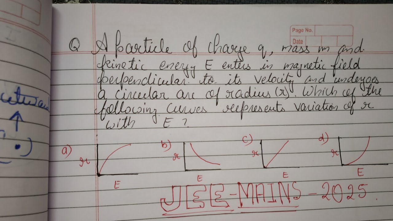 A particle of charge q, mass m and kinetic energy E enters in magnetic field perpendicular to its