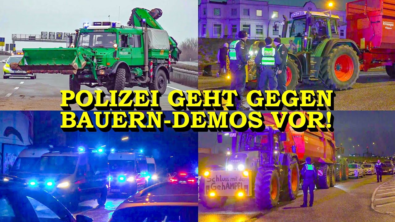 +++ POLIZEI GEHT GEGEN BAUERN-PROTESTE VOR +++ LANDWIRTE BLOCKIEREN AUTOBAHN | RÄUMGERÄT | BLOCKADE