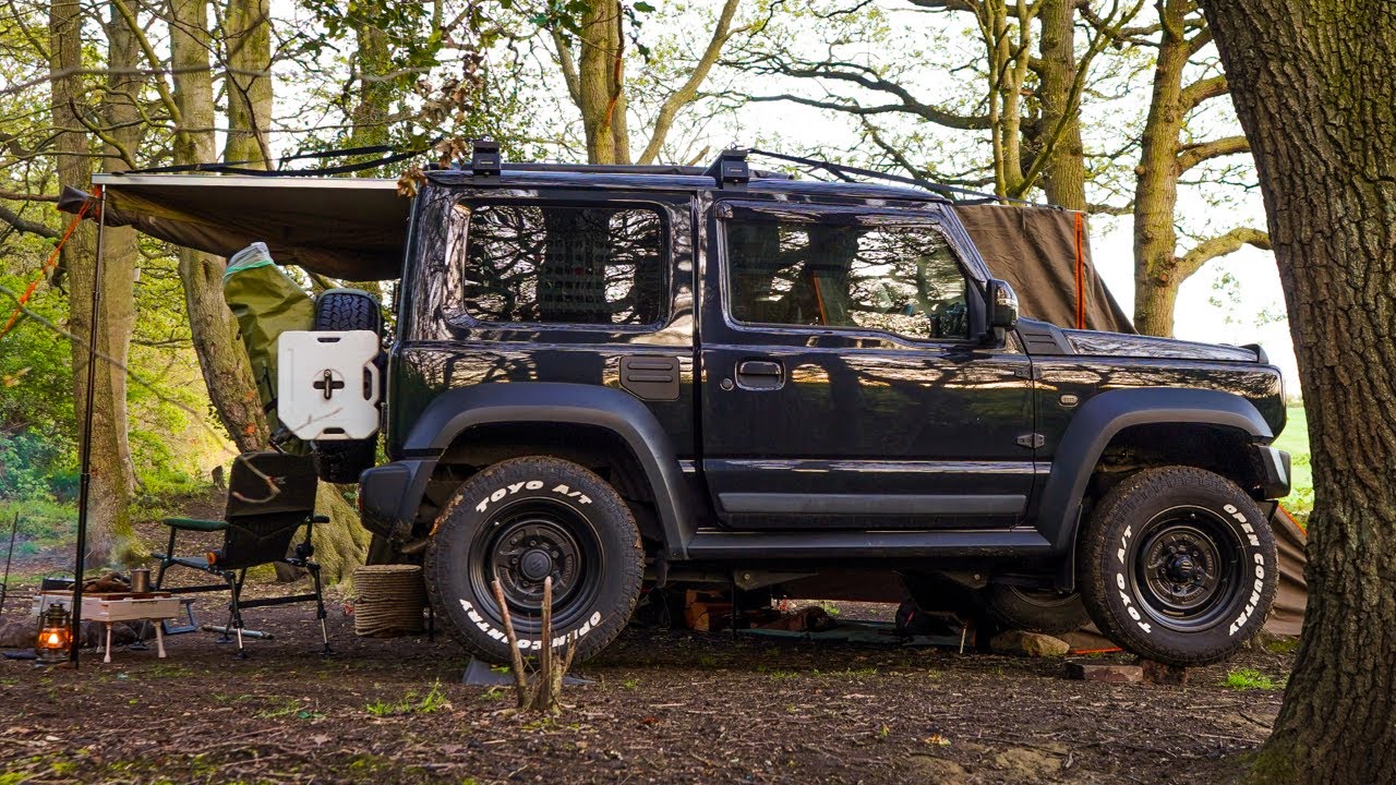 Solo Camping - Suzuki Jimny JB74 - Sleeping Under Awning on the Forest Floor 