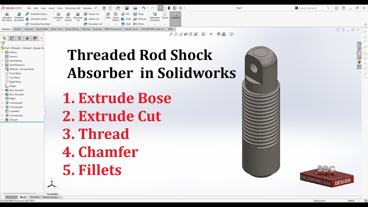 Solidworks CAD Design Exercise 182 Threaded Rod Shock Absorber in Solidworks