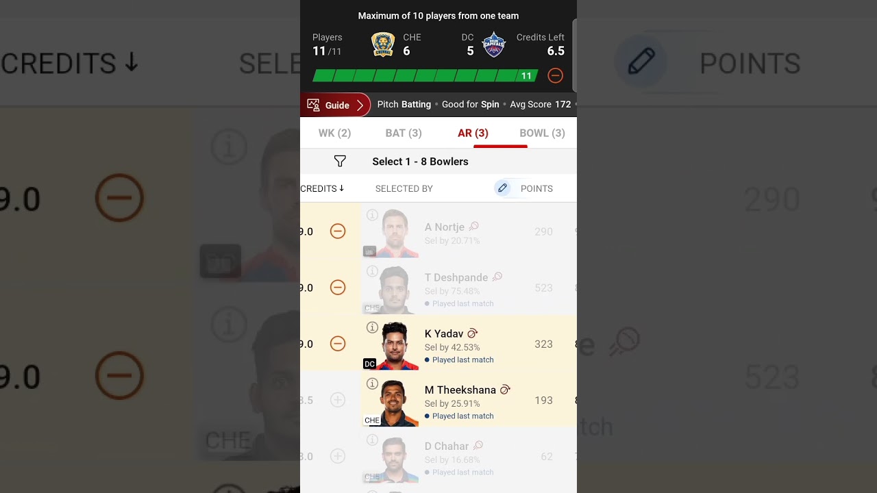 DC VS CHE IPL MATCH DREAM 11 H2H TEAM SMALL LEAGUE TEAM #dream11 #t20 #ipl2023 #shorts #shortvideo