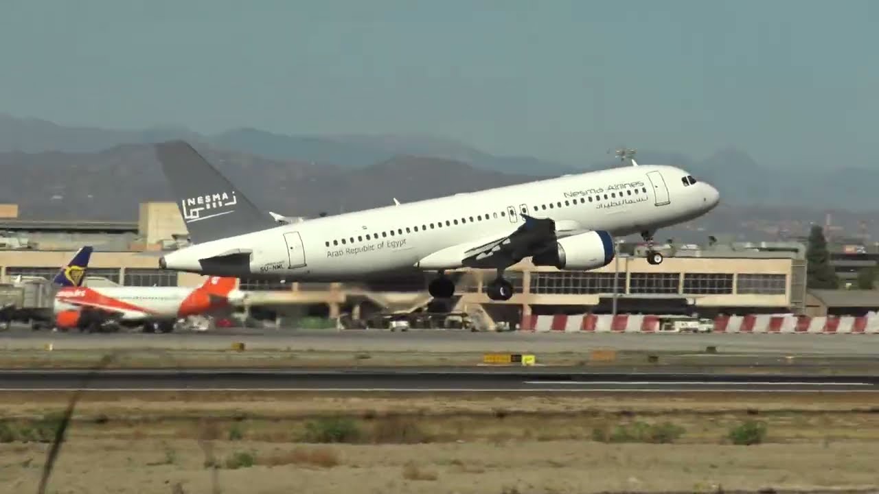 Nesma Airlines Airbus 320 SU-NML Take Off Malaga LEMG