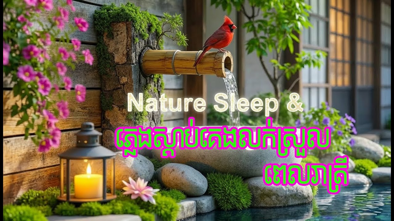 ដេកមិនលក់មកស្តាប់ភ្លេង គេងលក់ស្រួល |Bamboo Waterfall Scene Heal Your Anxiety? | Relaxing Sleep Music