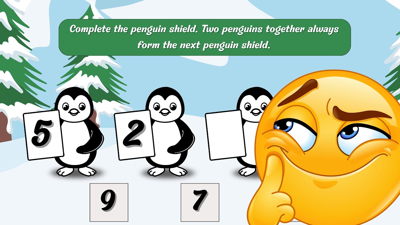 1st Grade Math Quiz Addition 1 to 10 - Complete the penguin shield 🐧 Safe Place