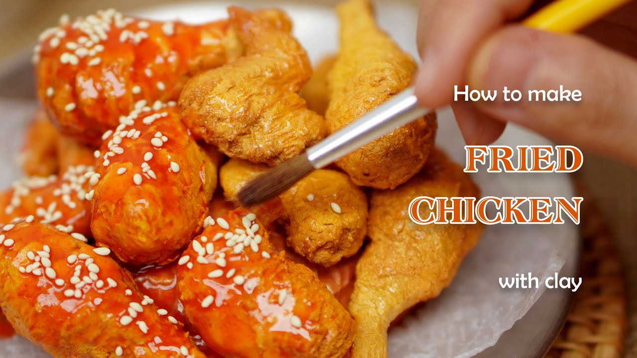 I made  can not eat  Fried Chicken with clay\DIY\Polymer clay\clay ASMR\fakefood\tutorial
