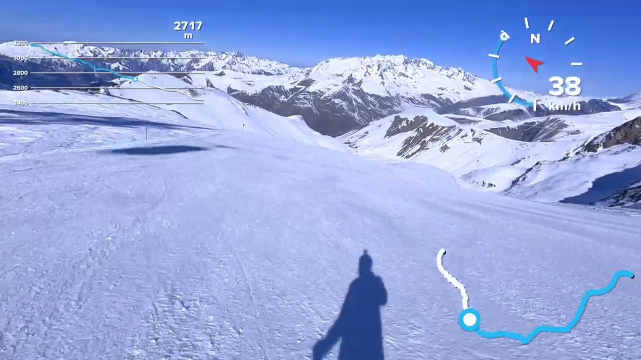 Les Deux Alpes, from red ski run Glecier 3 to the black ski piste Pierre Grosse 3, February 2022