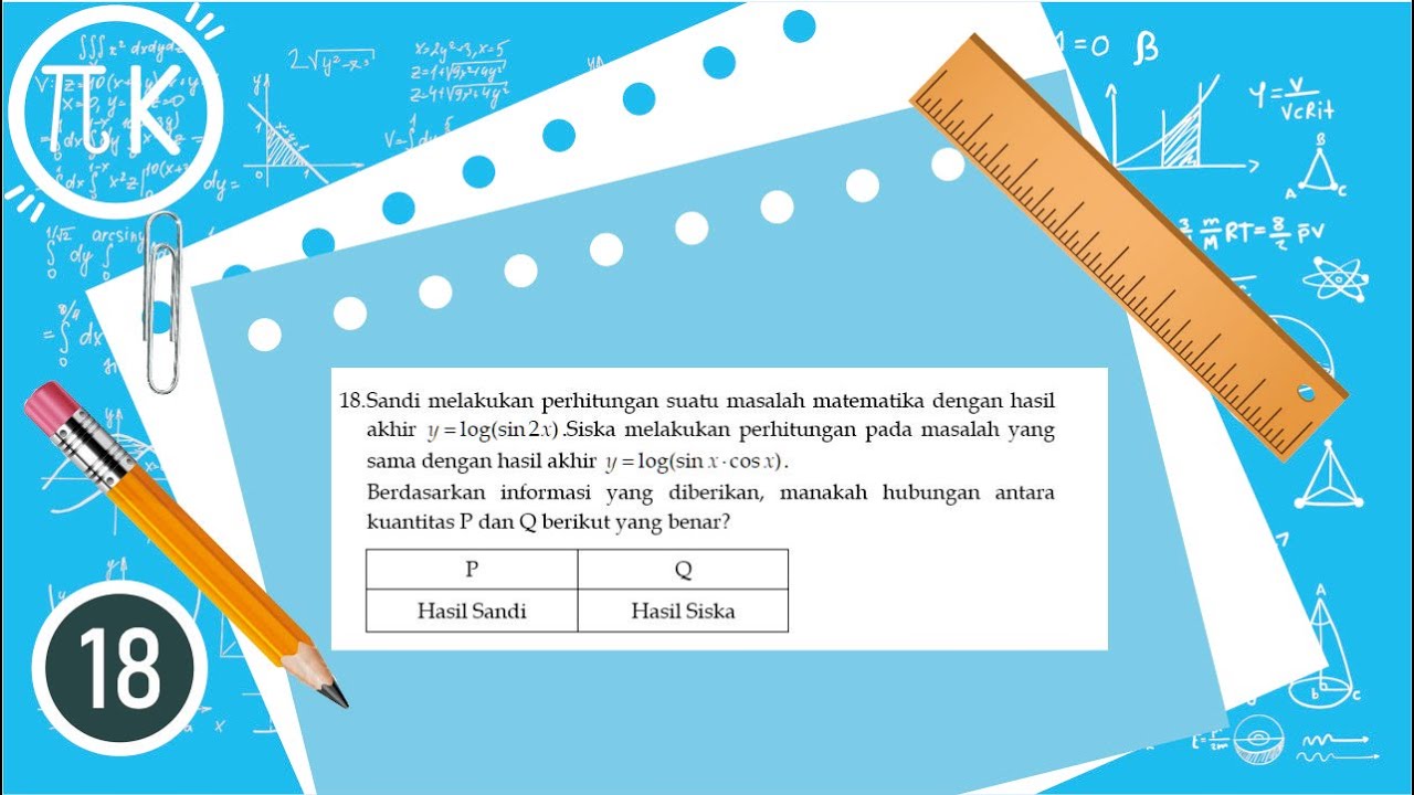 Sandi melakukan perhitungan suatu masalah matematika dengan hasil akhir y=log(sin2x).