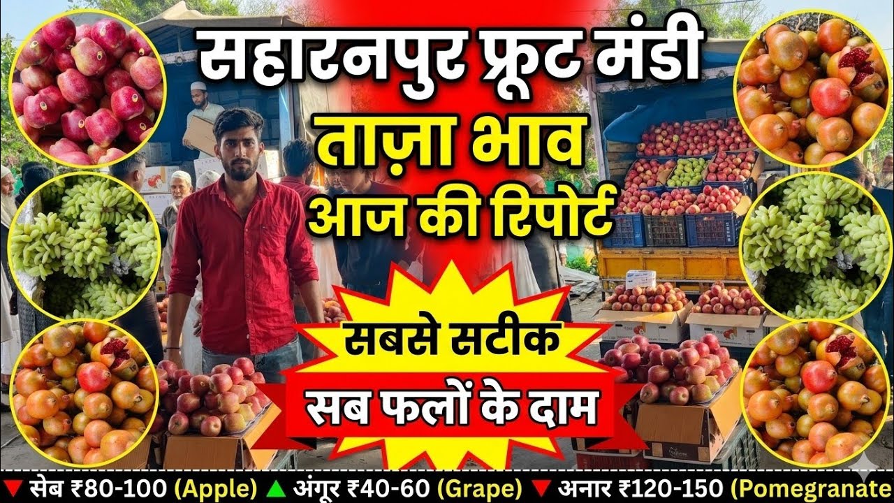सहारनपुर मंडी भाव: आज फलों के दाम गिरे या बढ़े? | Apple, Grapes, Pomegranate Price Today 16/03/2026