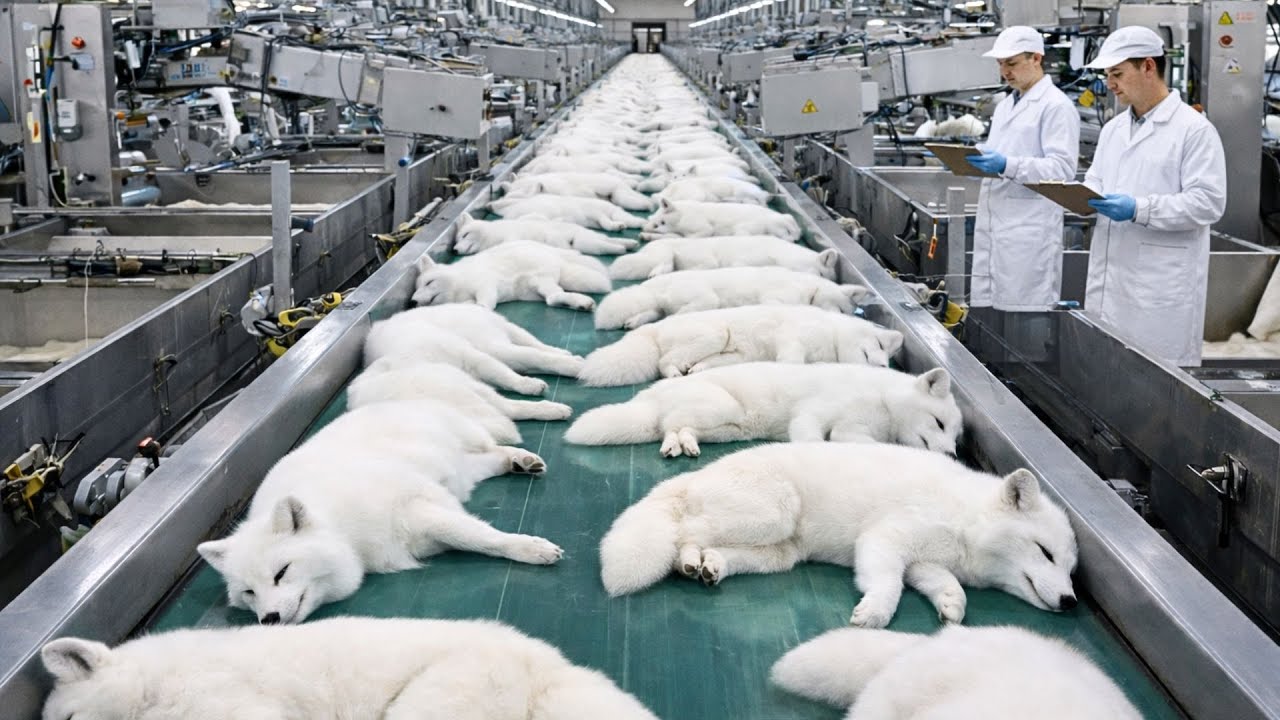 World’s Biggest Arctic Fox Farm | Full Industrial Process: Raising, Fur Harvesting, Meat Processing