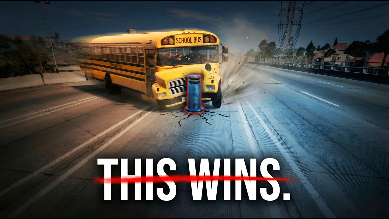 School Bus vs. Steel Bollards: 10 to 180 MPH Survival Test! 😱  #1