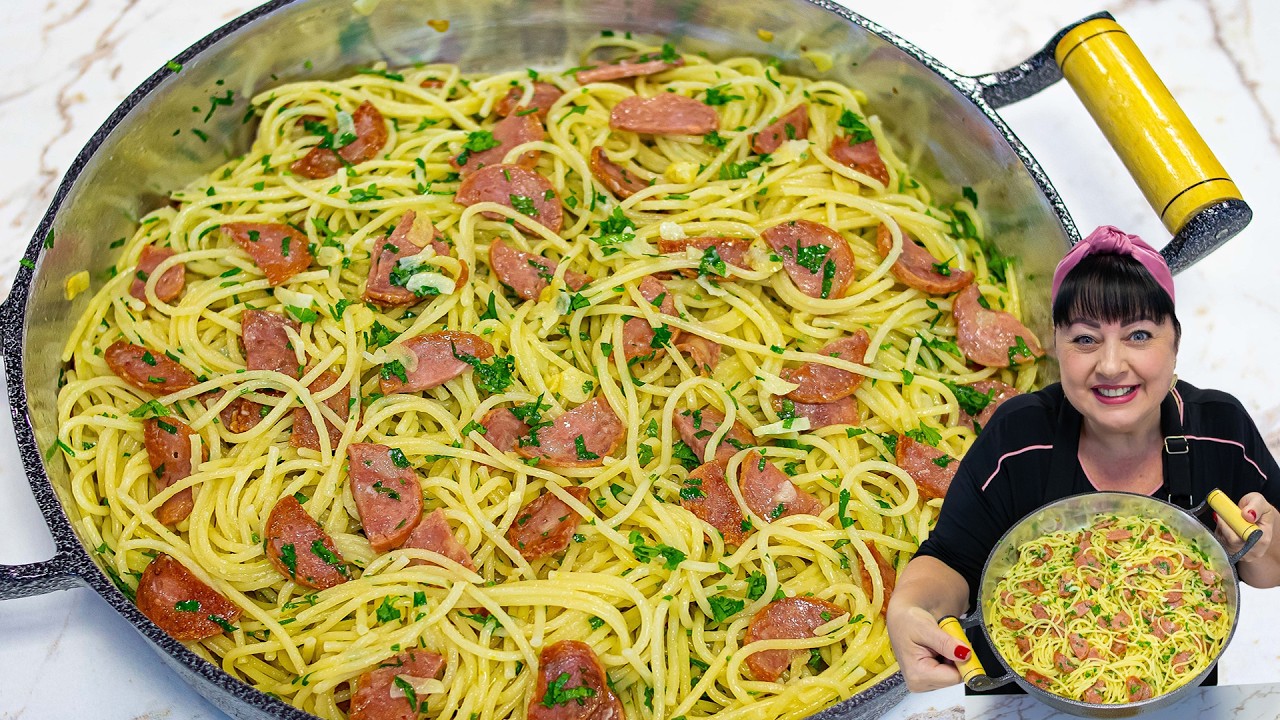 COMO FAZER O MELHOR MACARRÃO ALHO E ÓLEO CREMOSO COM LINGUIÇA CALABRESA! FICA PERFEITO E DELICIOSO