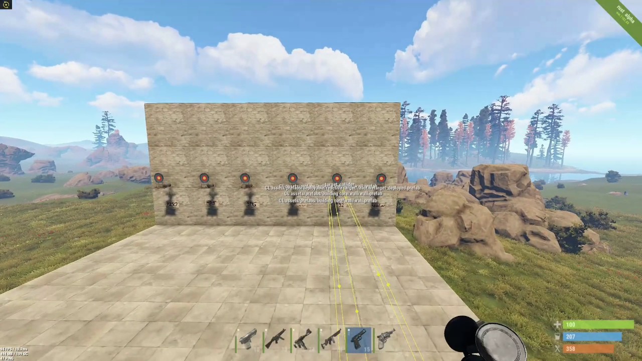 Rust bullet drop and spread comparison of pistole ammo weapons