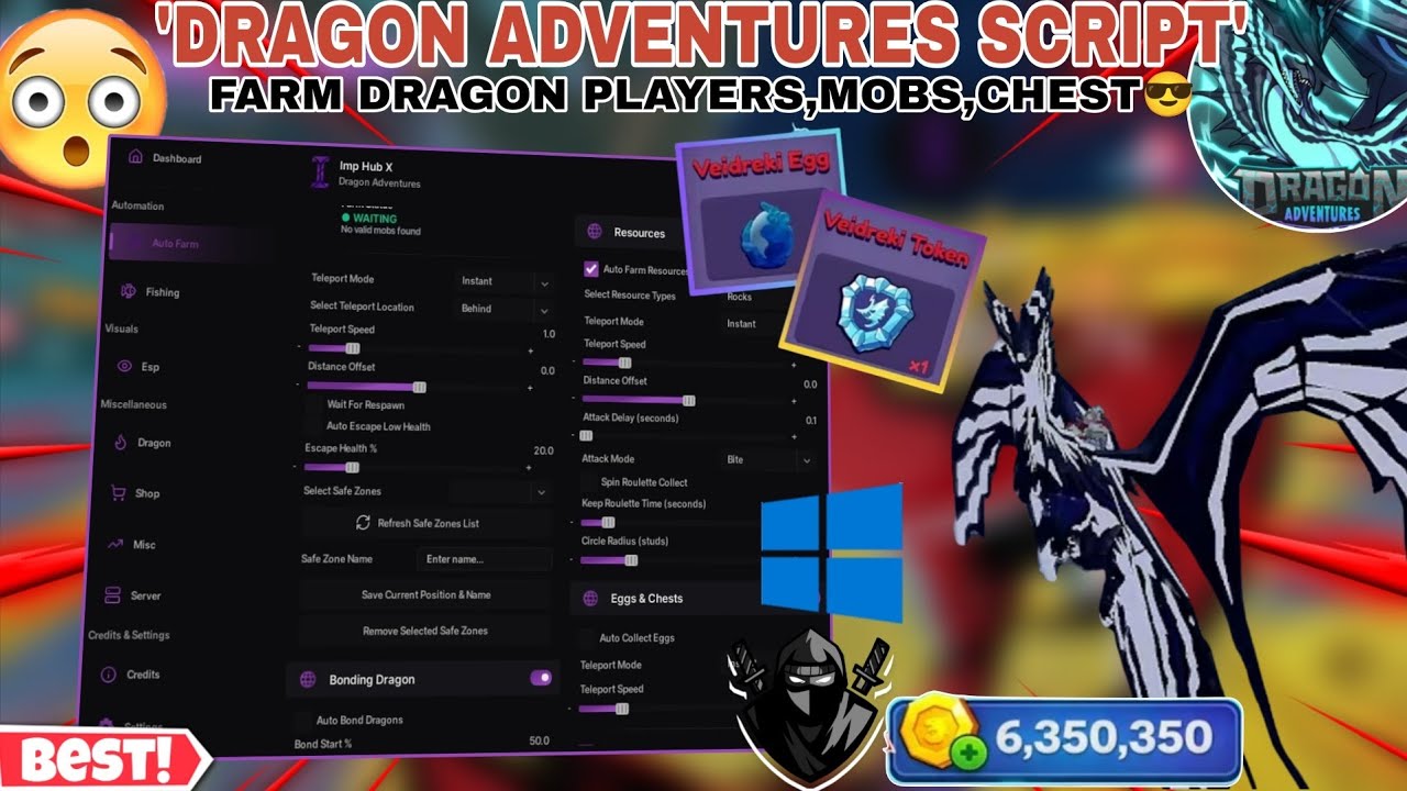 [VEIDREKI] Скрипт Dragon Adventures: OP ФЕРМЕРСТВО ЯИЦ/СУНДУКОВ🔥, Автоматический сбор ресурсов, Д...