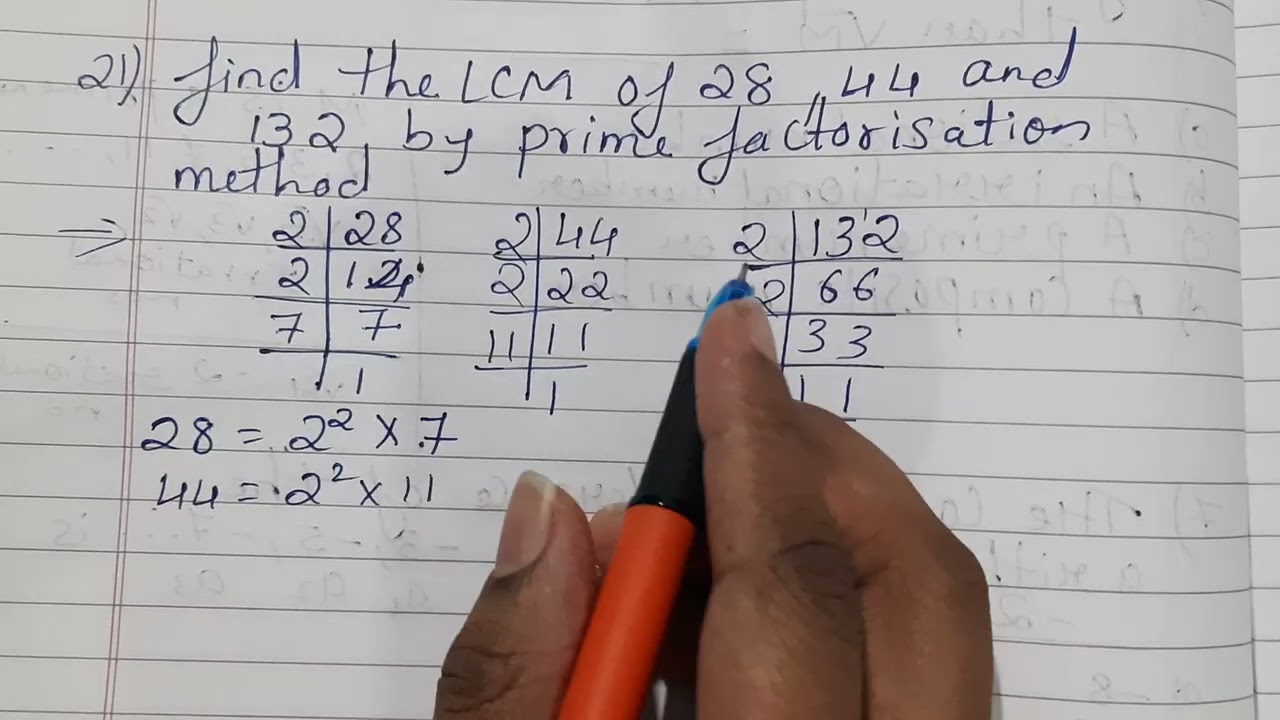 Find the LCM of 28, 44 and 132 by prime factorisation method