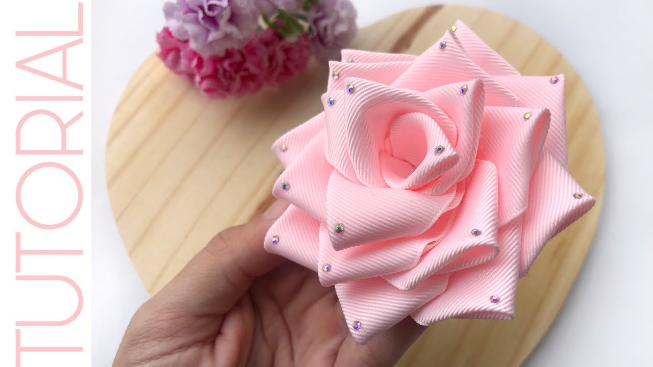 Como Fazer Flor Rosa de Gorgurão Fácil Iniciante - Fita n°9