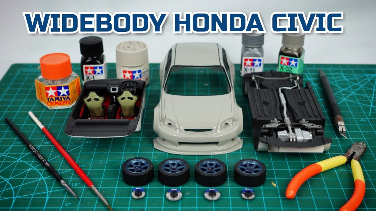 Building A M&M Widebody Honda Civic EK9 - Part 1. 1/24 Scale Plastic Model car Fujimi, tamiya.