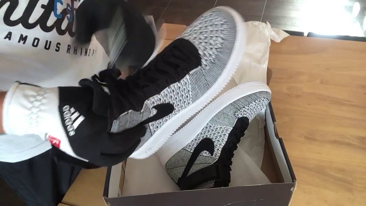 Unboxing new NIKE AF1 Ultra Flyknit Mid  - grey / white / black