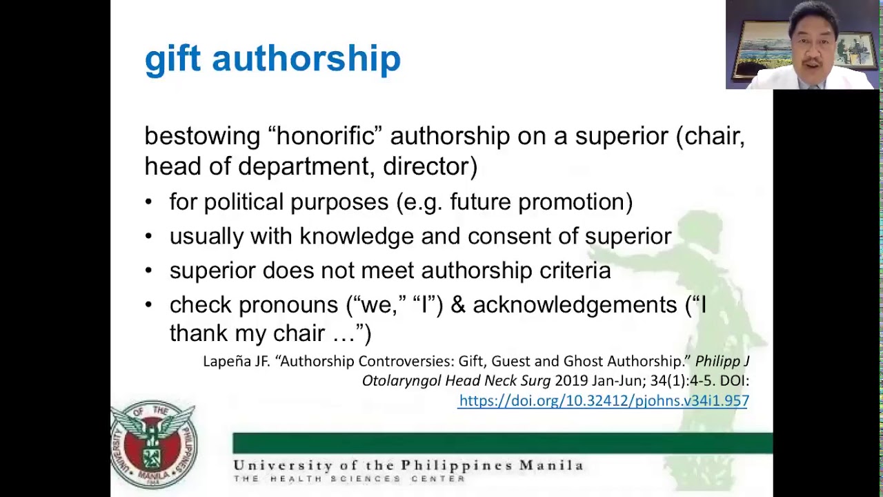 Dr. Jose Florencio Lapeña: Authorship Controversies: Gift, Guest and Ghost Authorship