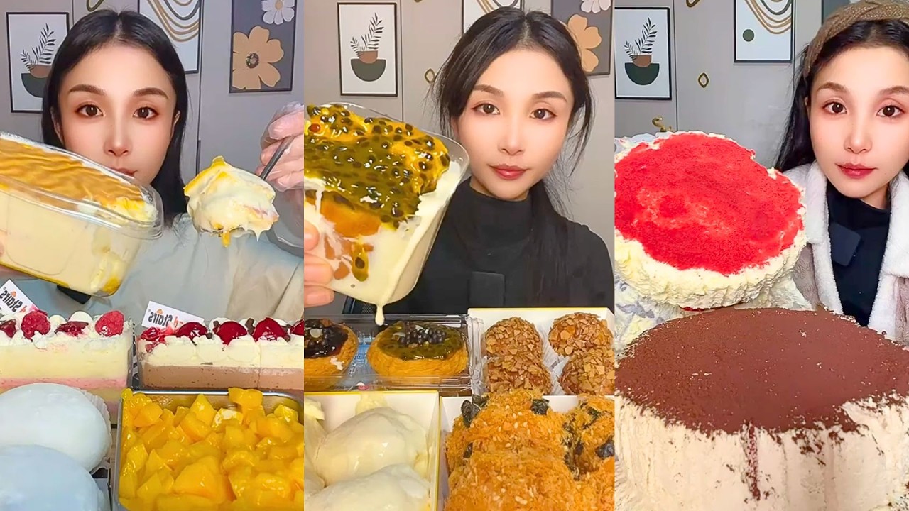 Passion Fruit Cream Dessert, Mango Cake and Red Velvet Mukbang