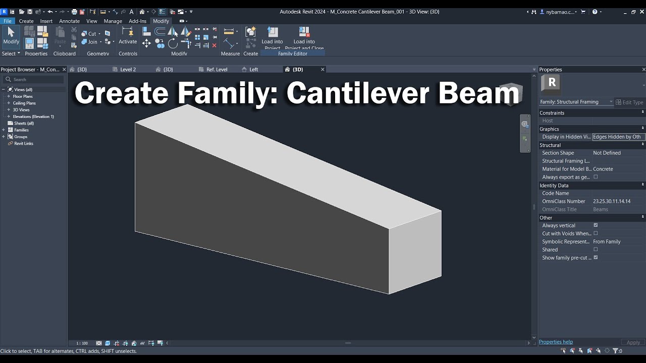 Create Family : Cantilever Beam in Revit 2024