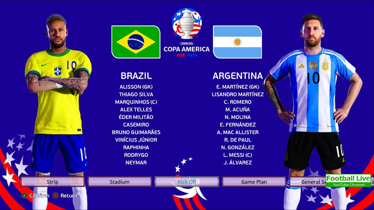 Brazil Vs Argentina - Copa America 2024 USA | Messi vs Neymar | Penalty Shootout | PES Gameplay