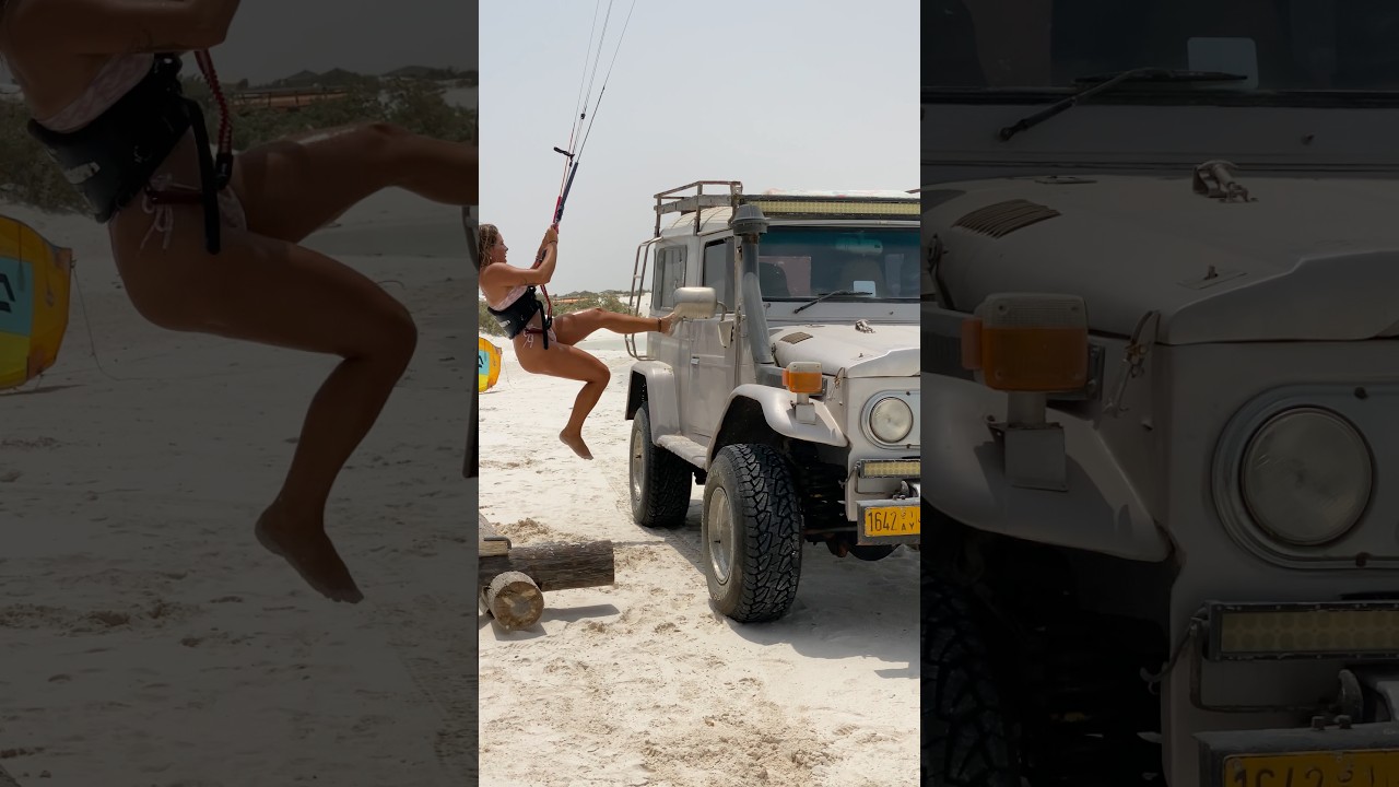 Beachstart of a crazy Kitegirl! 👀🤯 Jump from a car!