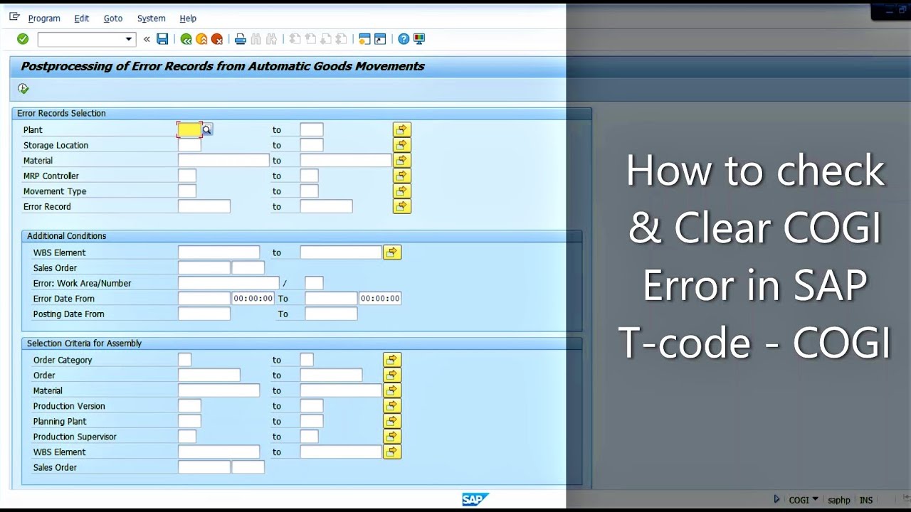 How to check COGI Error in SAP : How to clear COGI Error in SAP :  T-CODE - COGI