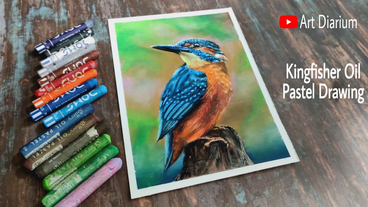 Realistic Kingfisher drawing with Oil Pastel - STEP by STEP