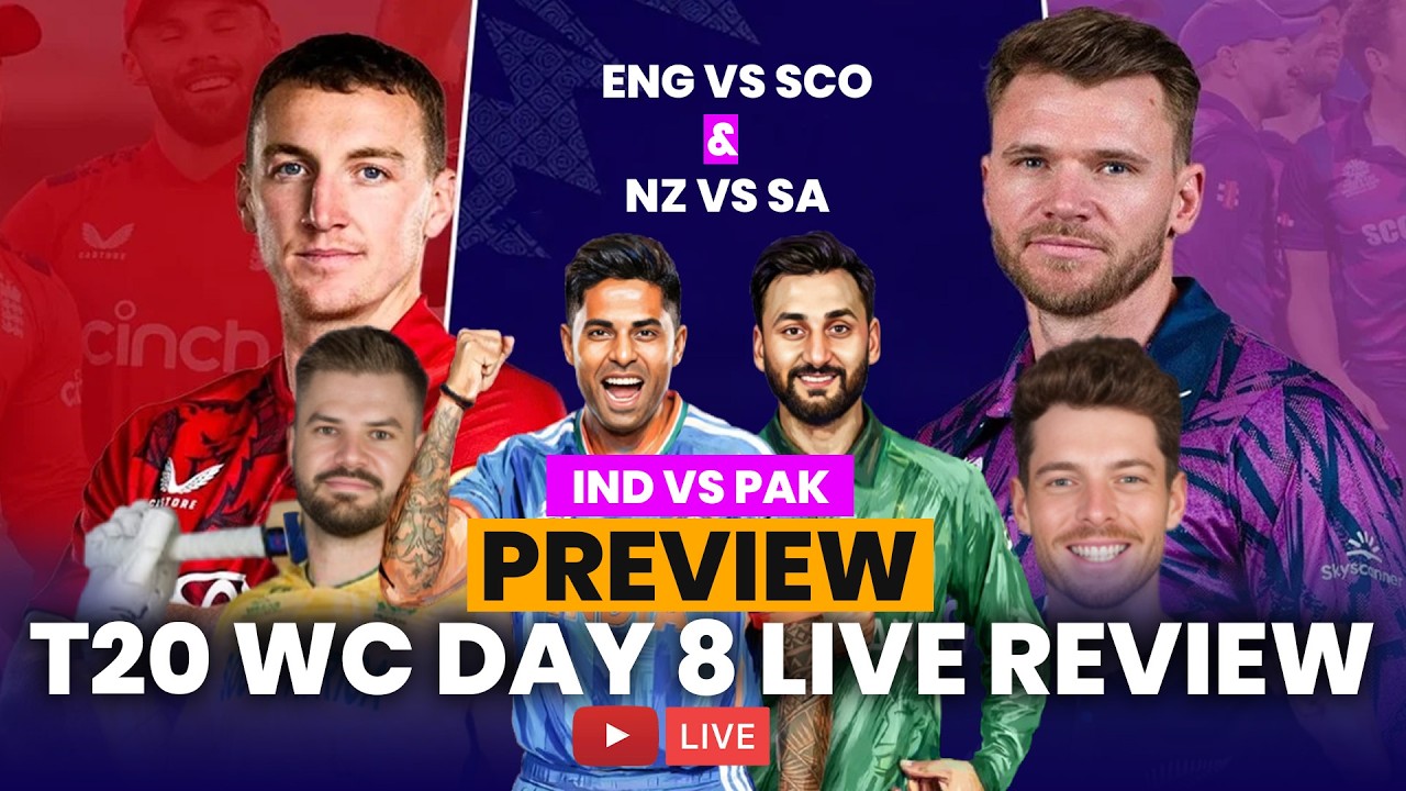 T20 WC Day 8 Review Live  ENG vs SCO | NZ vs SA Clash | Day 9 🔥IND vs PAK Preview