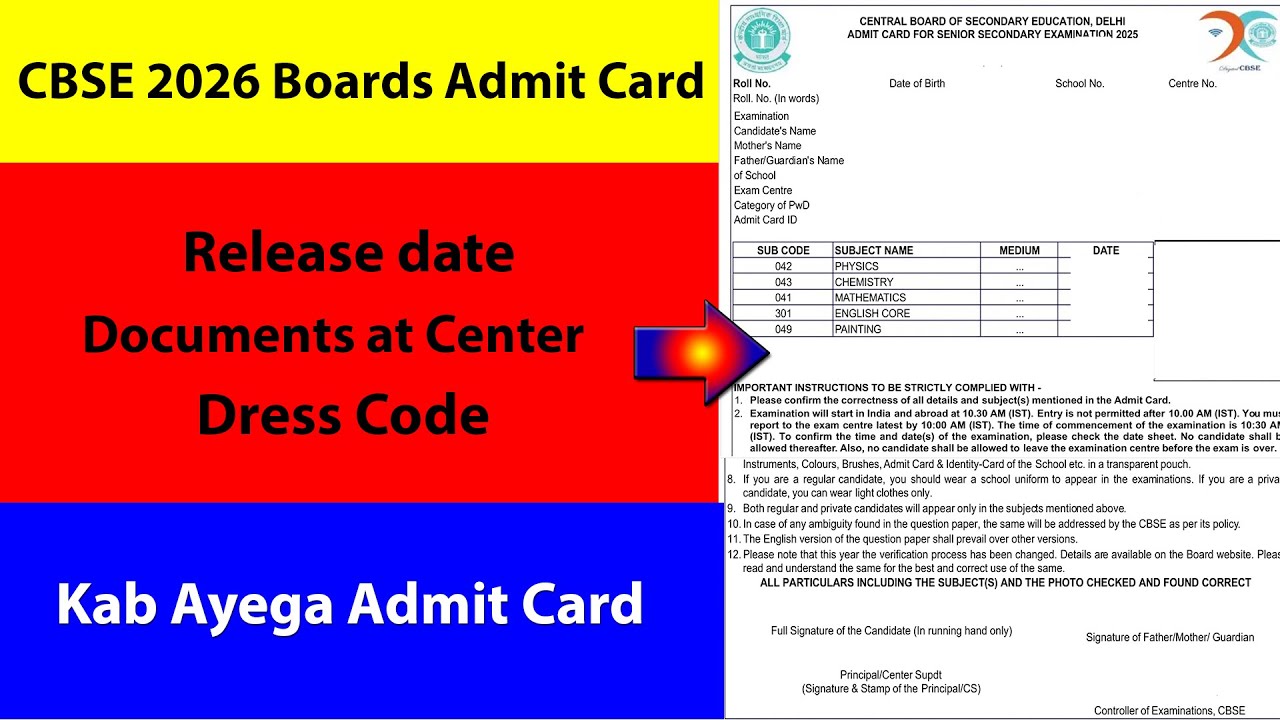 CBSE Board Exams 2026 Admit card Release Date | Documents at Center | Dress Code