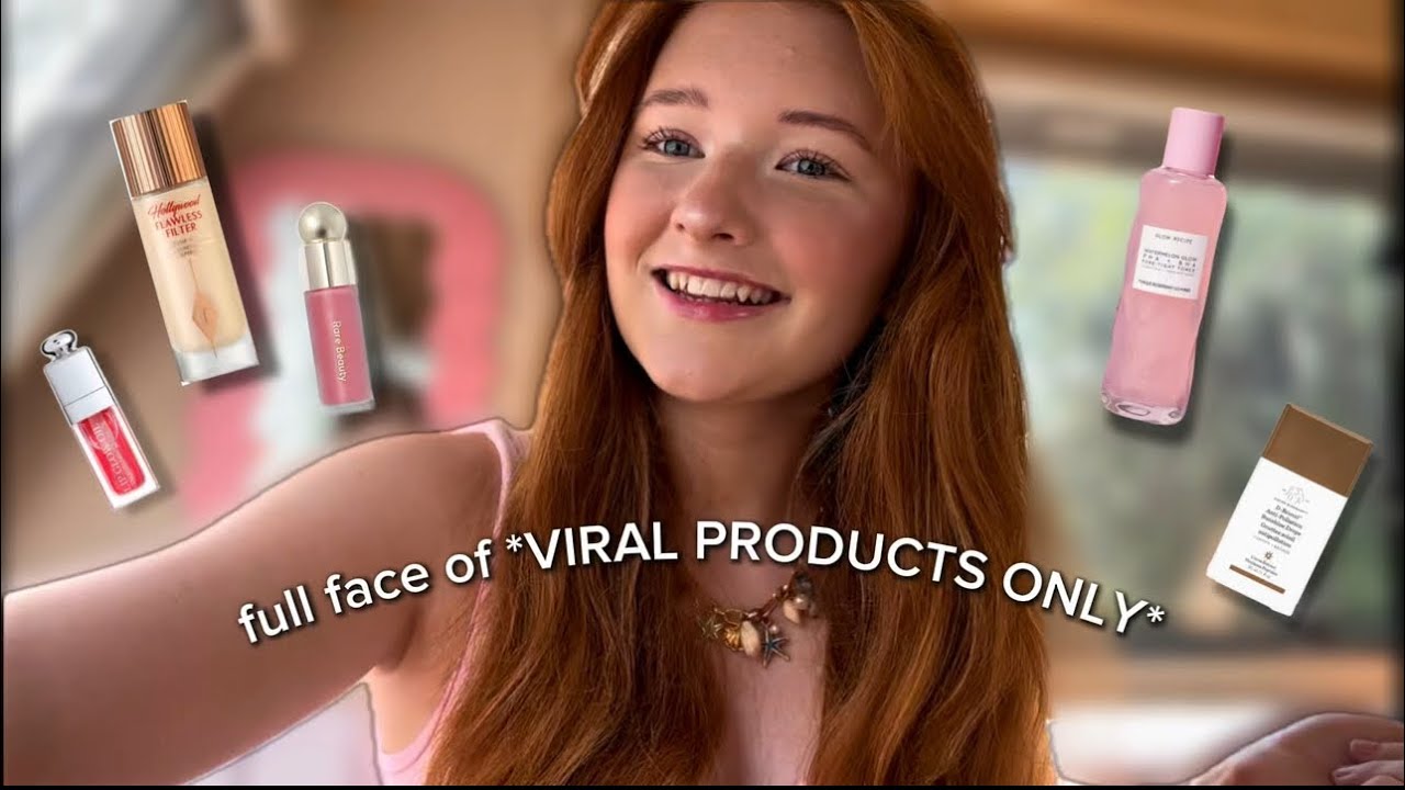 Full face of viral products *glow recipe / charlotte tilbury / rare beauty…*