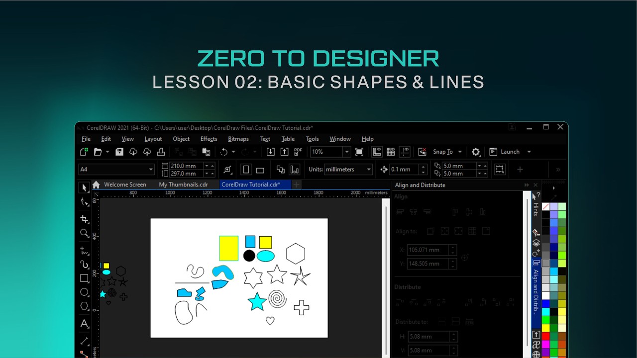Lesson 02: Basic Shapes & Lines (drawing, resizing, aligning)