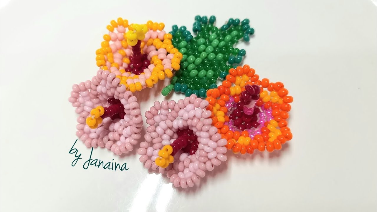 🌺 Flor hibisco de miçangas /Flor hibiscus en mostacillas / Hibiscus flowers beads