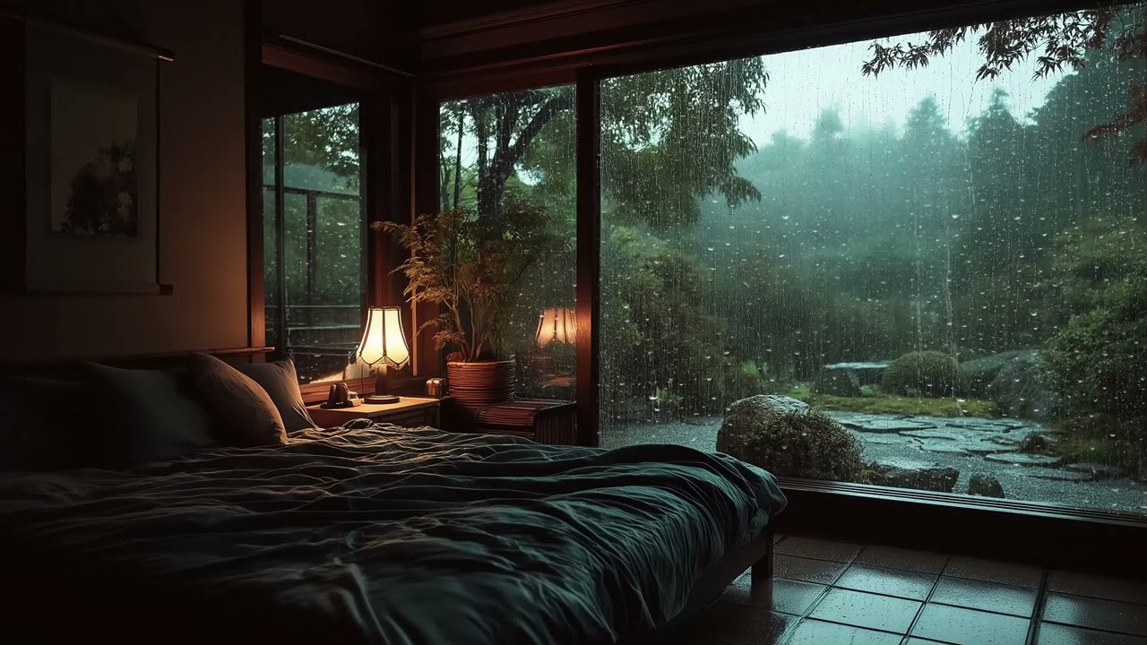 😴 Cozy Bedroom Rain | Heavy Rain on Window at Night (3 Hours) | Fall Asleep Fast Focus Study Healing