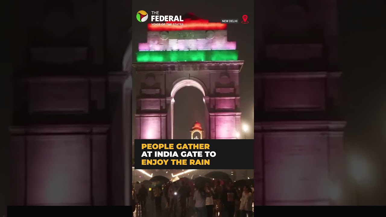 People gather at India Gate to enjoy rain in Delhi | #shorts