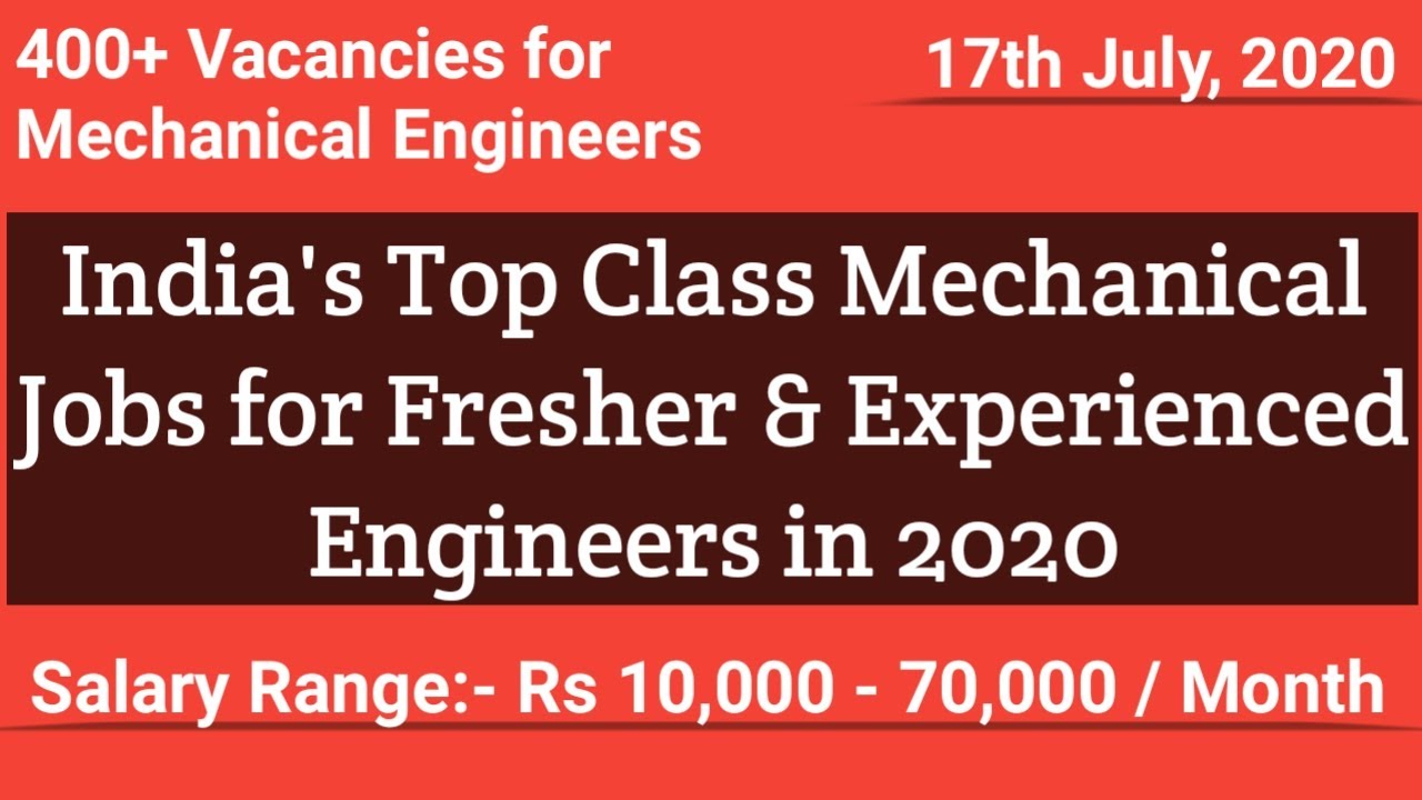India's Top Class Mechanical Jobs for Engineers in 2020  I 400+ Vacancies For Mechanical Engineers I