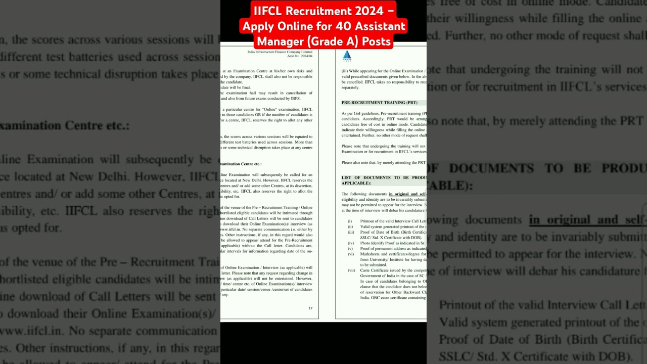 IIFCL Recruitment 2024 &ndash; Apply Online Assistant Manager (Grade A) Posts #iifcl #assistantmanager