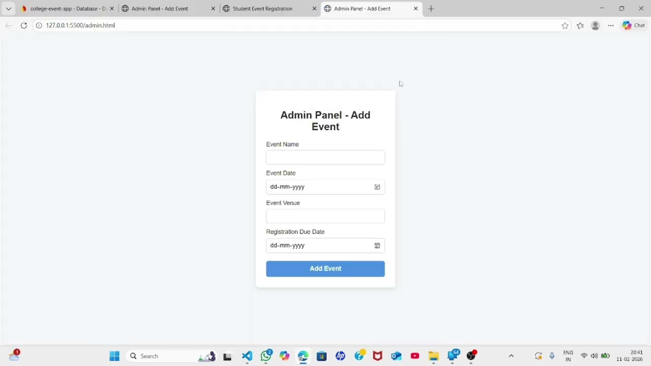 College Event Registration Web AppHTML, CSS, JavaScript & Firebase
