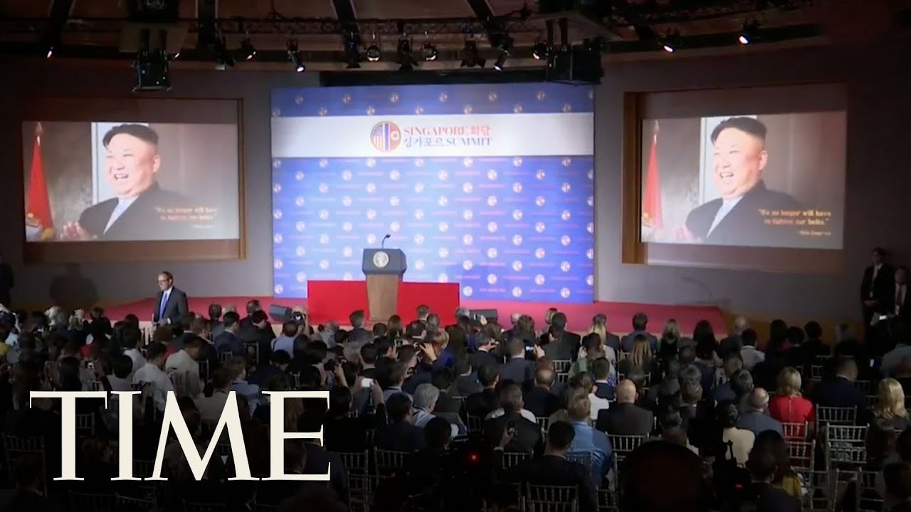 President Trump Showed Kim Jong Un & Journalists A Video At The Press Conference In Singapore | TIME