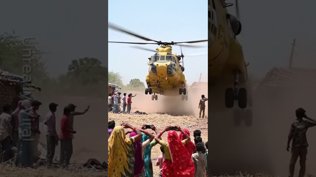 EMERGENCY LANDING! 🚁😱 Helicopter Landing Shocks the Whole Village! 😲 #shorts #viralvideo #helicopter