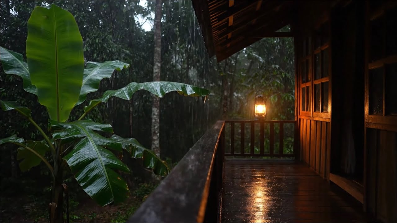 Rainy Evening in a Cozy Wooden Cabin | Forest Rain Sounds for Sleep & Calm