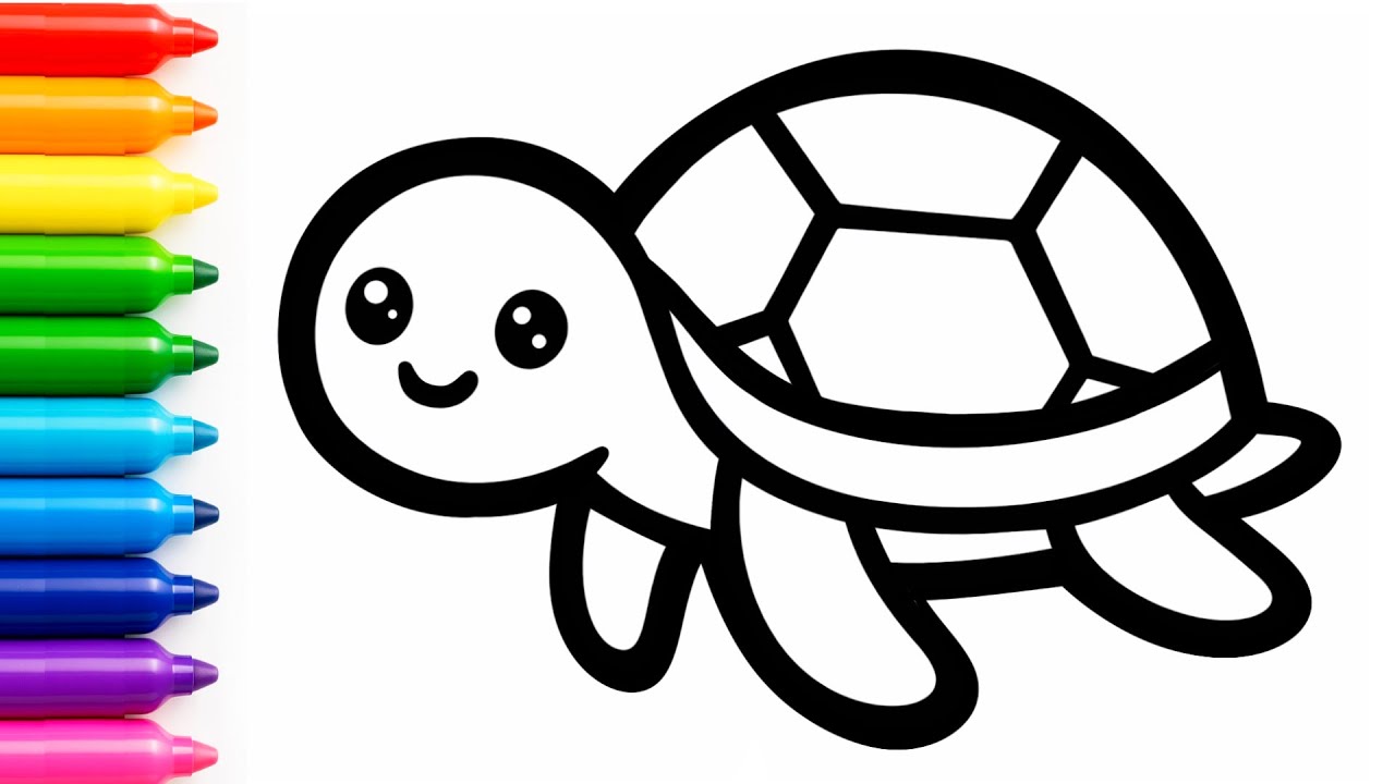 How to Draw a Cute Turtle | Easy Turtle Drawing Step by Step for Kids, Toddlers