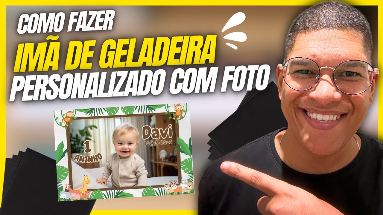 Como fazer imã de geladeira com FOTO para lembrancinha de festa infantil no CANVA