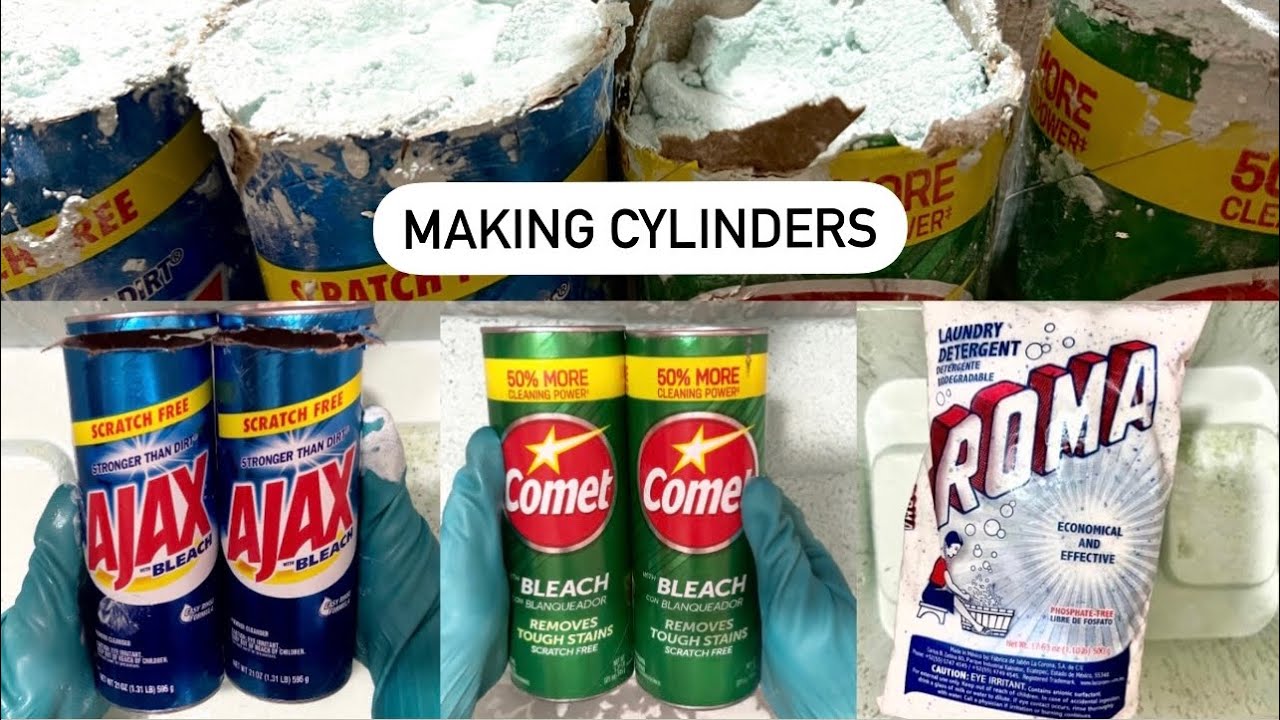 TURNING PASTE INTO CYLINDERS🫧8 CANS OF COMET IN TOTAL W/2 CANS OF AJAX & ROMA ASMR SPONGE SQUEEZING