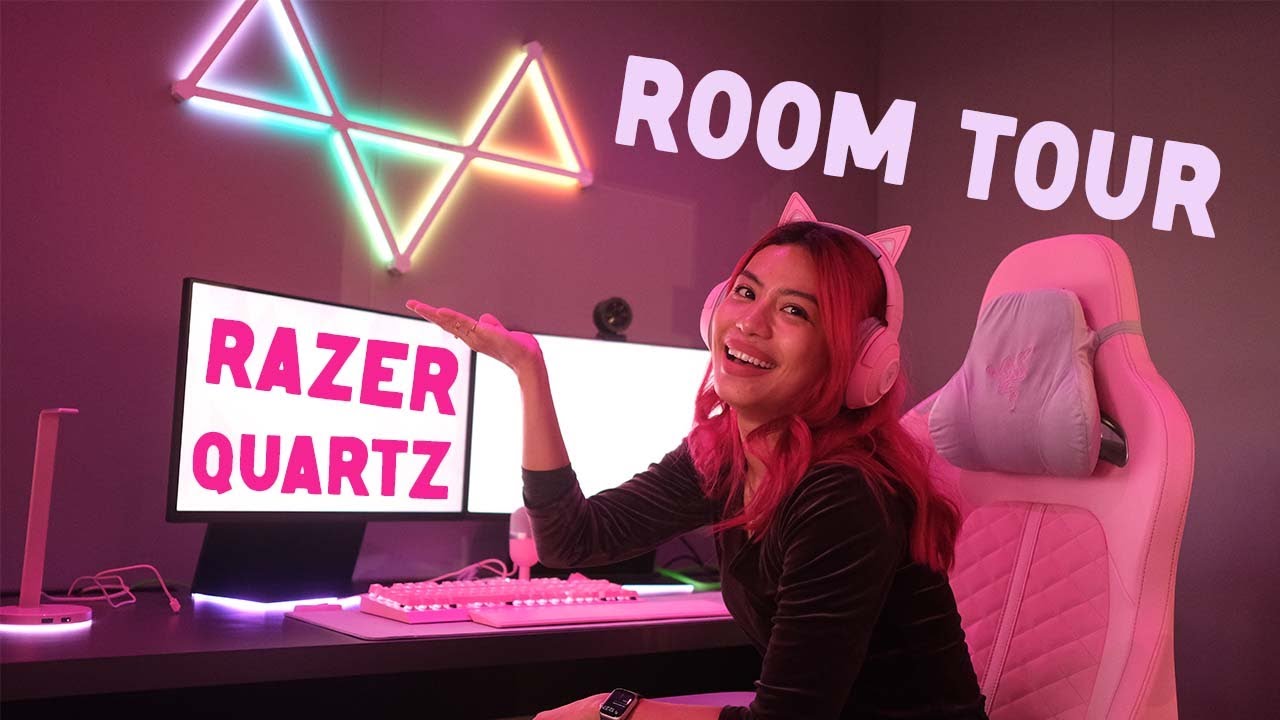 ALL RAZER QUARTZ! Pink tech gaming room TOUR