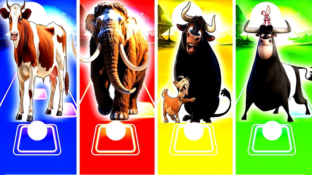 Cow vs Manny vs Ferdinand vs Angus in Tiles Hop EDM Rush 🎶
