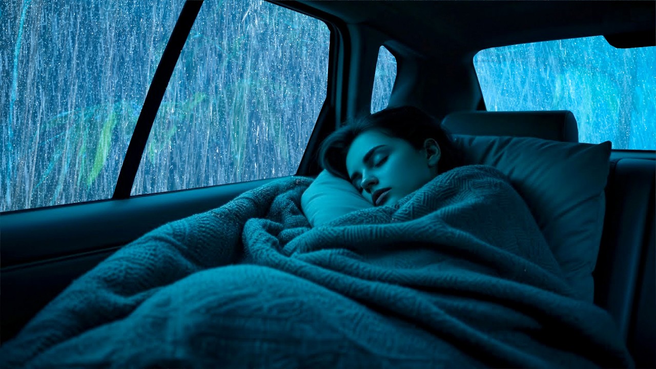 Heavy Rainstorm & thunder on Car Roof 🌲 Sleep, Relaxation and Deep Night Calm Rain Ambience | ASMR
