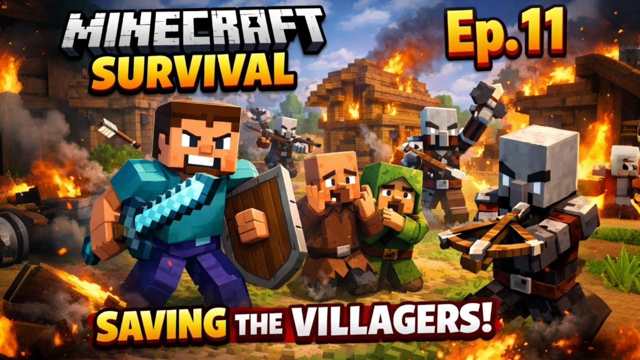 Pillagers attacked my house and village #11|Minecraft survival series 